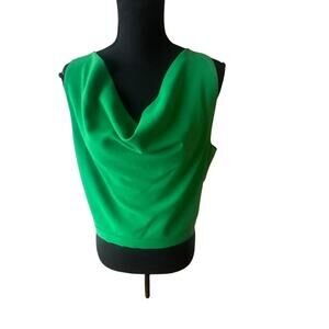 Skies Are Blue Kelly Green Draped Cowl Neck Sleeveless Top Size L Chic